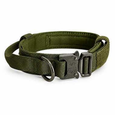 Olive bungee tactical dog harness and leash set, detail view