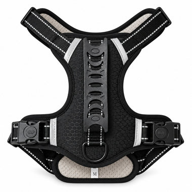Black control dog harness, front view