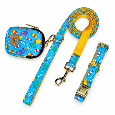 Cream fashion print dog harness, front view