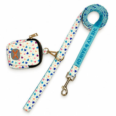 White fashion print dog harness, detail view