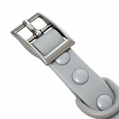 Grey PVC dog collar, detail view