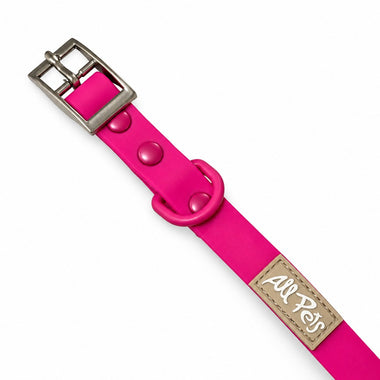 Hot Pink PVC dog collar, detail view