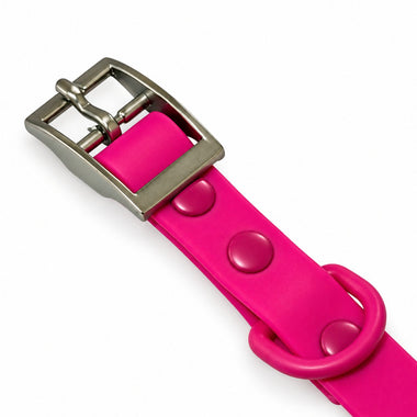Hot Pink PVC dog collar, detail view