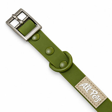 Olive PVC dog collar, detail view