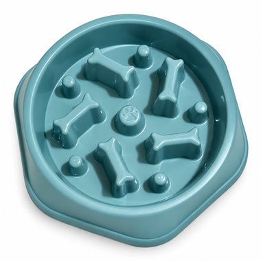 Teal slow feeder dog bowl, front view