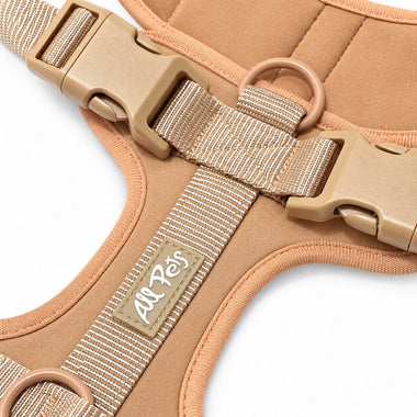 Peach soft padded dog harness, detail view