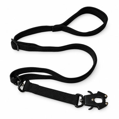 Black tactical dog collar and leash set, detail view