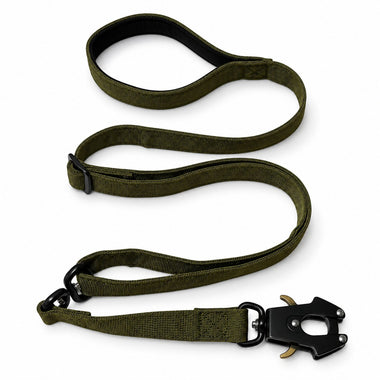 Olive tactical dog collar and leash set, detail view