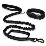 Black bungee tactical dog harness and leash set, front view