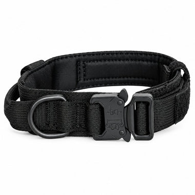 Black bungee tactical dog harness and leash set, detail view