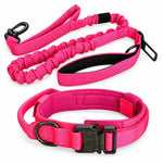 Pink bungee tactical dog harness and leash set, front view