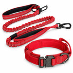 Red bungee tactical dog harness and leash set, view 3