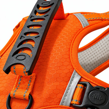 Orange control dog harness, detail view