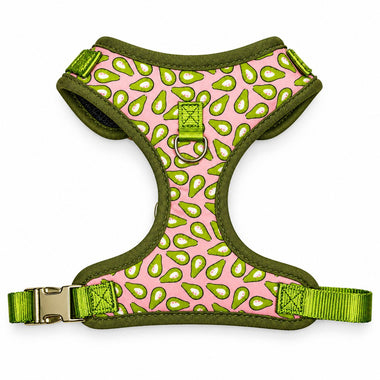 Avocado Rose print  fashion print dog harness, detail view