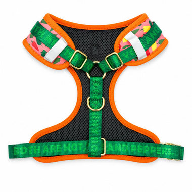Happy Chilli print  fashion print dog harness, detail view