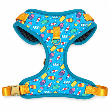 Cream fashion print dog harness, front view