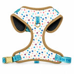 White fashion print dog harness, front view
