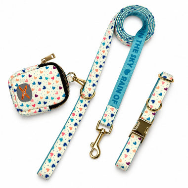 White fashion print dog harness, front view