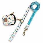 White fashion print dog harness, detail view