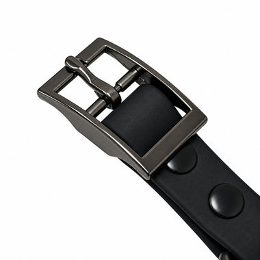 Black PVC dog collar, detail view