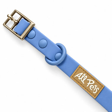 Blue PVC dog collar, front view