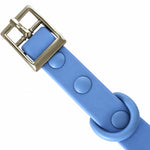 Blue PVC dog collar, detail view