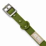 Olive PVC dog collar, detail view