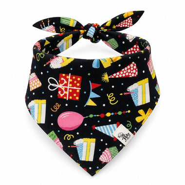 party print tie-on dog bandana, front view