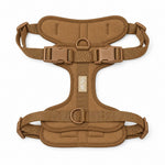 Brown soft padded dog harness, front view