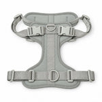 Grey soft padded dog harness, detail view