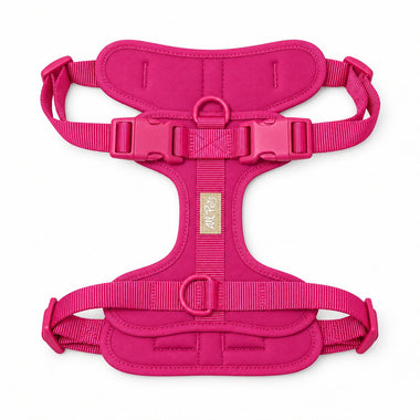 Pink soft padded dog harness, detail view