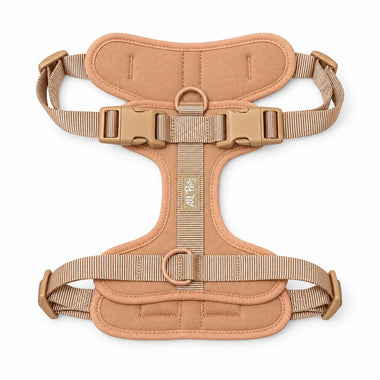 Peach soft padded dog harness, front view