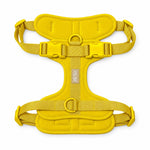 Yellow soft padded dog harness, front view