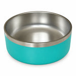 Teal stainless steel dog bowl, front view