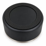 Black stainless steel dog bowl, underside view