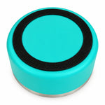 Turquoise stainless steel dog bowl, underside view
