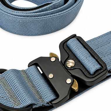 Blue tactical dog collar and leash set, detail view