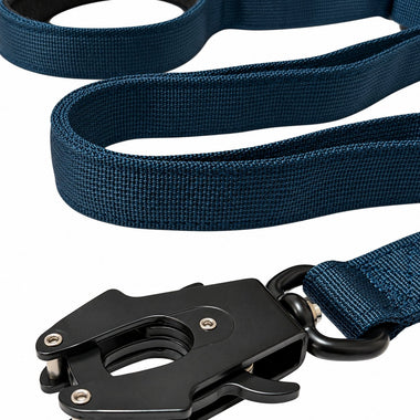 Black tactical dog collar and leash set, detail view