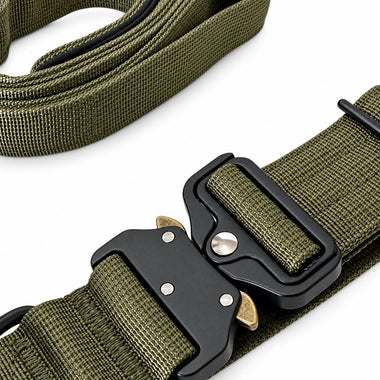 Olive tactical dog collar and leash set, detail view