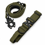 Olive tactical dog collar and leash set, view 3
