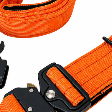 Orange tactical dog collar and leash set, detail view
