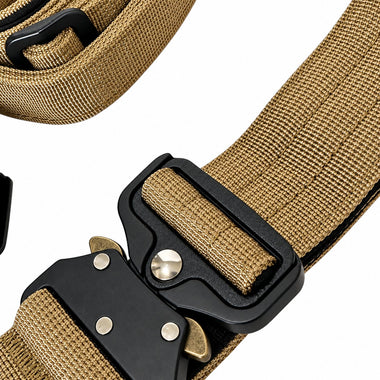 Khaki tactical dog collar and leash set, detail view