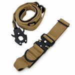 Khaki tactical dog collar and leash set, detail view