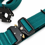 Teal tactical dog collar and leash set, detail view